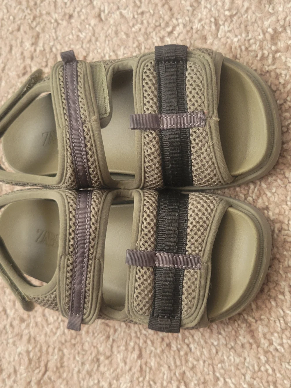 Zara Olive Green Mesh Hook-and-Loop Kids Sandals